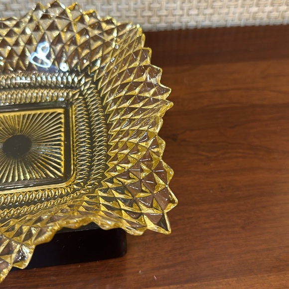 🍁🌟HP🌟VTG 1960s Indiana Glass Yellow Diamond Point Pattern Dish - Picture 4 of 8
